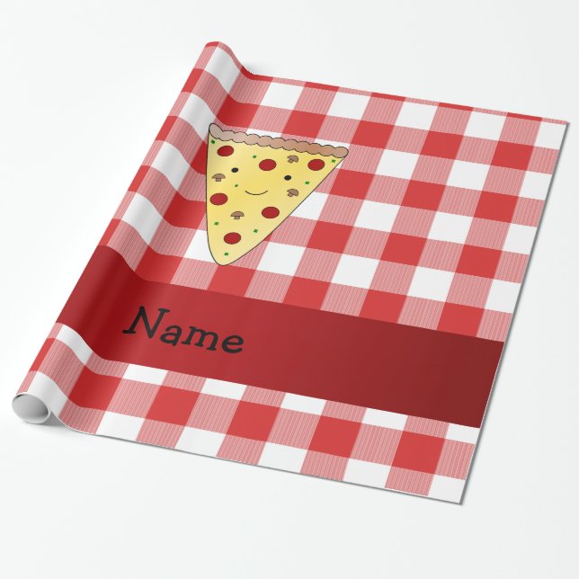 Papel De Regalo Nombre personalizado linda pizza roja a cuadros (Desenrollado)