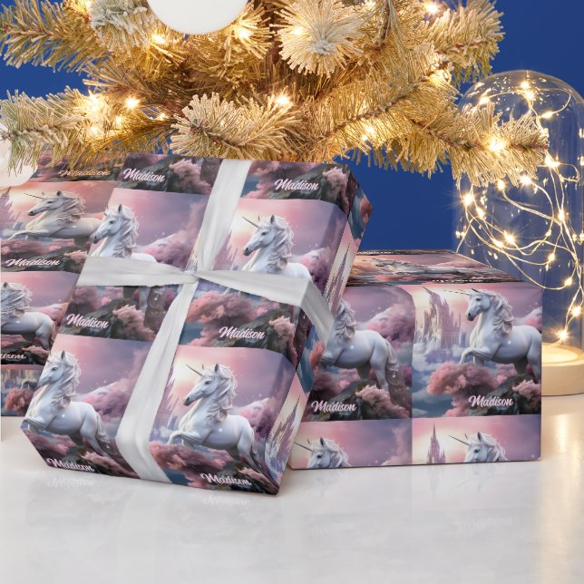 Papel De Regalo Nombre personalizado lindo unicornio (Vacaciones)