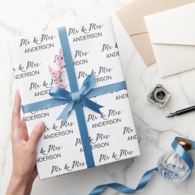 Papel De Regalo Nombre personalizado matrimonio minimalista en bla (Regalar)