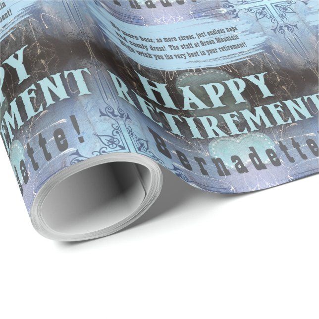 Papel De Regalo Nombre personalizado Mensaje de texto retiro azul (Esquina del rollo)