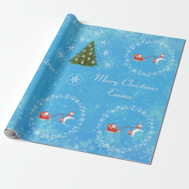 Papel De Regalo Nombre personalizado moderno de Santa Unicornio Fe (Desenrollado)