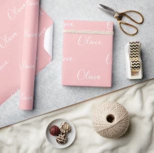 Papel De Regalo Nombre personalizado moderno en rosa con letra scr