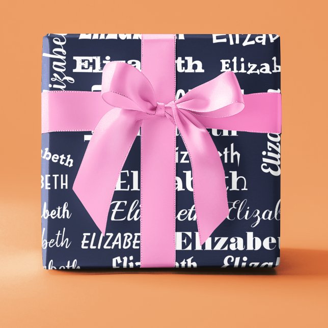 Papel De Regalo Nombre personalizado Monograma inicial regalo blan (Custom Name Initial Monogram Blue White Gift Wrapping Paper)