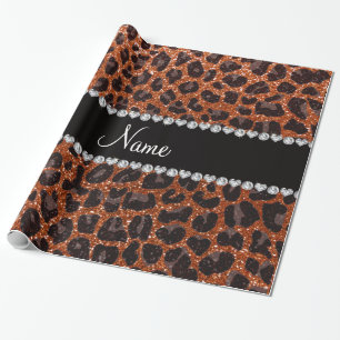 Papel De Regalo Nombre personalizado naranja purpurina leopardo im