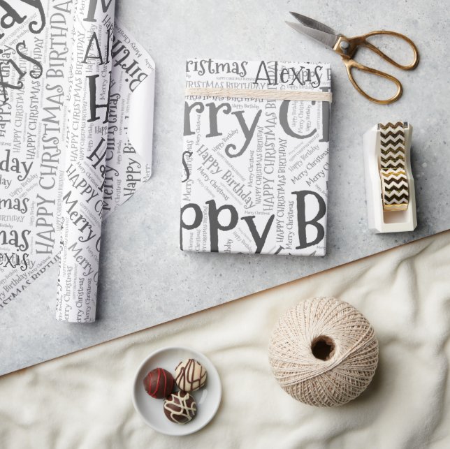 Papel De Regalo Nombre personalizado Navidades felices cumpleaños  (Artesanía)