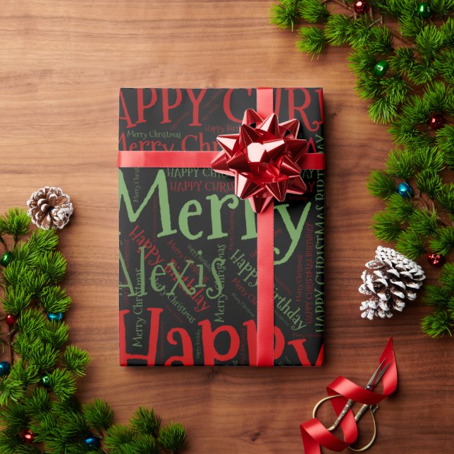 Papel De Regalo Nombre personalizado Navidades felices cumpleaños  (Regalo de vacaciones)