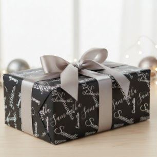 Papel De Regalo Nombre Personalizado Negro Blanco Personalizado