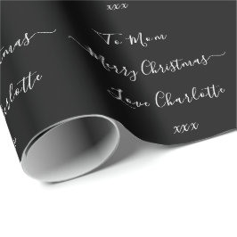Papel De Regalo Nombre personalizado negro y blanco Feliz Navidad