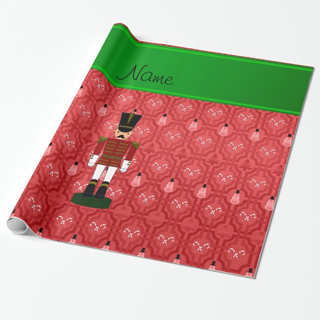 Papel De Regalo Nombre personalizado nutcracker red snowman trelli (Desenrollado)