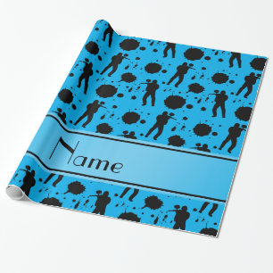 Papel De Regalo Nombre personalizado Patrón de pintura azul cielo