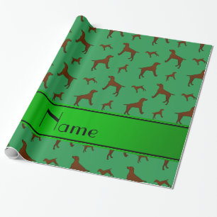 Papel De Regalo Nombre personalizado Perros verdes Vizsla