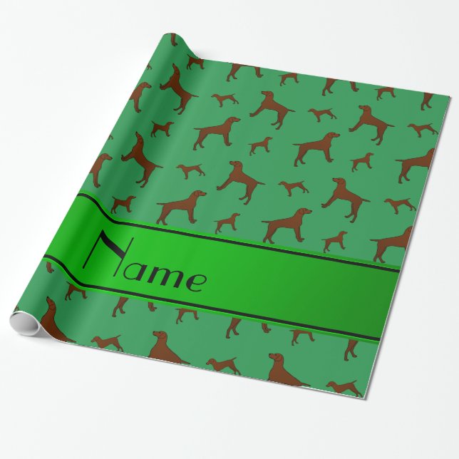 Papel De Regalo Nombre personalizado Perros verdes Vizsla (Desenrollado)