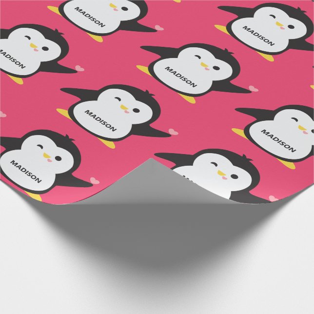 Papel De Regalo Nombre personalizado pingüino lindo (Esquina)