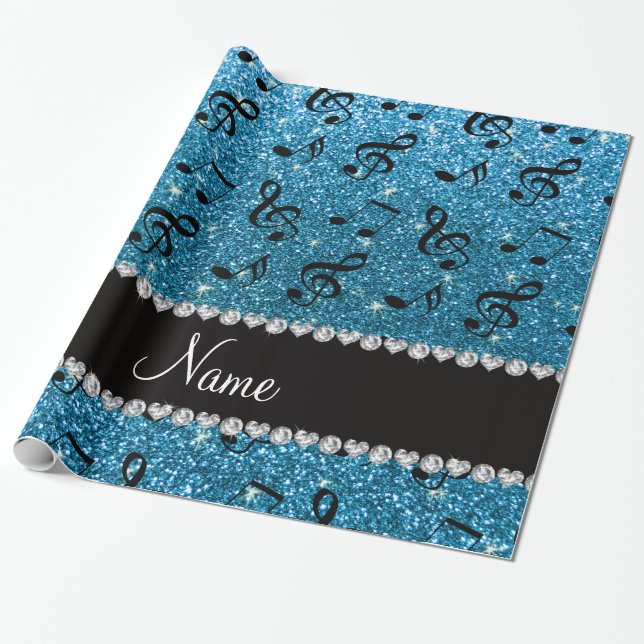 Papel De Regalo Nombre personalizado purpurina azul cielo notas de (Desenrollado)