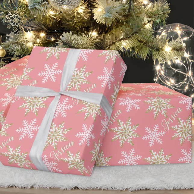 Papel De Regalo Nombre personalizado Regalo rosa de copo de nieve  (Subido por el creador)