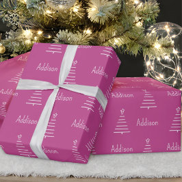 Papel De Regalo Nombre personalizado Rosa de árbol de Navidad rega