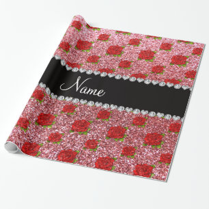 Papel De Regalo Nombre personalizado rosas de purpurina rosa claro
