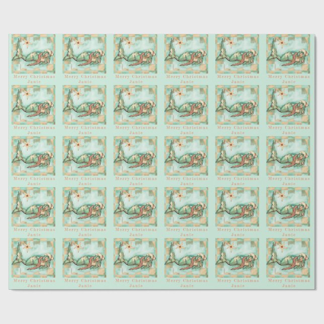 Papel De Regalo Nombre personalizado Santa con playas de la sirena (Superficie plana)