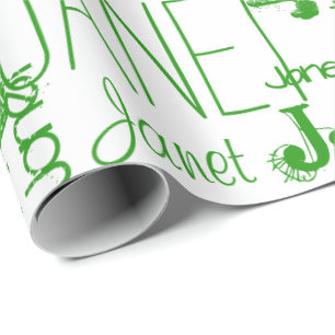 Papel De Regalo Nombre personalizado Tipografía verde
