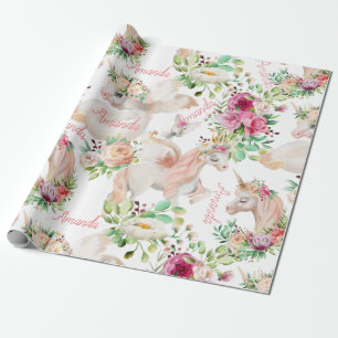 Papel De Regalo Nombre personalizado Unicorn Lover Bonito