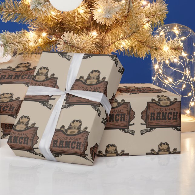 Papel De Regalo NOMBRE personalizado: Vaquero dispara Rótulo Weste (Vacaciones)