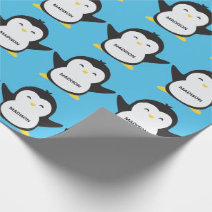 Papel De Regalo Nombre personalizado y color pingüino lindo