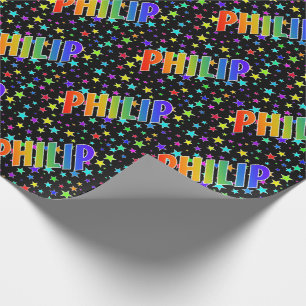 Papel De Regalo Nombre "PHILIP" de Arcoíris + Estrellas
