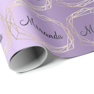 Papel De Regalo Nombre Pluma púrpura poligonal Champaigne Diamante