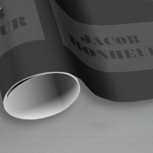 Papel De Regalo Nombre profesional moderno Gris oscuro y negro