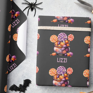 Papel De Regalo Nombre Purpura Naranja Truco o Trato Lindo Hallowe