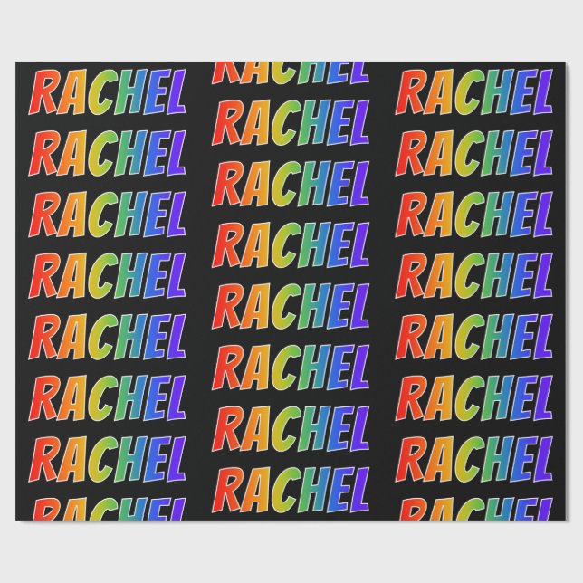 Papel De Regalo Nombre "RAQUEL" del arco iris; Diversión y (Superficie plana)