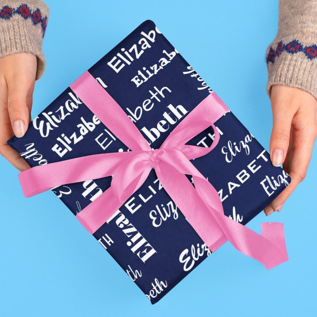 Papel De Regalo Nombre regalo personalizado monograma inicial azul (Name Initial Monogram blue Personalized Gift Wrapping Paper)