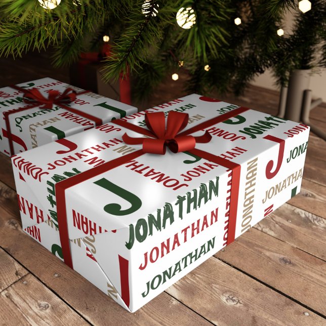 Papel De Regalo Nombre repetido de vacaciones personalizado (Holiday Repeating Name Personalized Wrapping Paper)