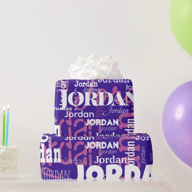 Papel De Regalo Nombre repetitivo moderno Blanco morado rosado (Regalos de fiesta)