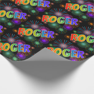 Papel De Regalo Nombre "ROGER" con arcoíris + Fuegos artificiales