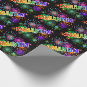 Papel De Regalo Nombre SAMANTHA con arcoíris y fuegos artificiales