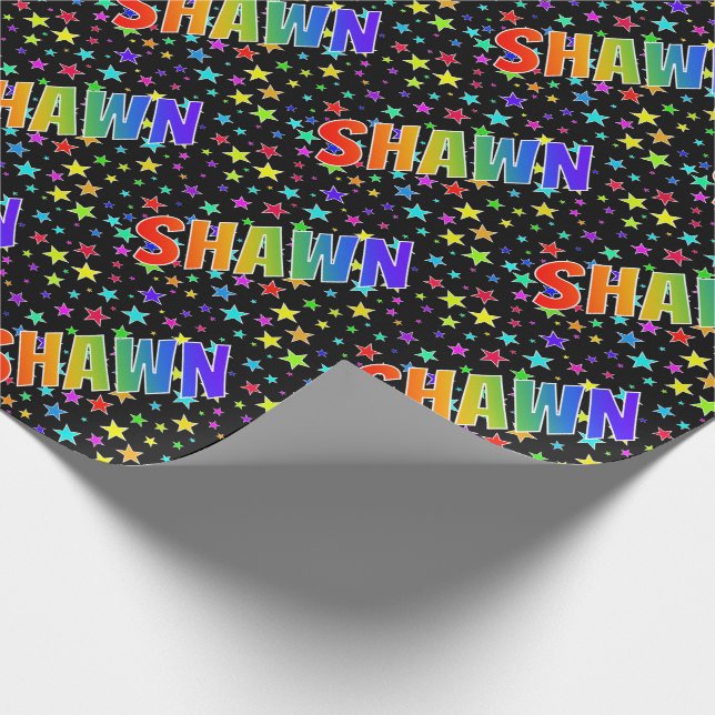 Papel De Regalo Nombre "SHAWN" Arcoíris + Estrellas (Esquina)
