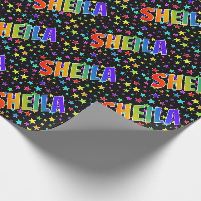 Papel De Regalo Nombre SHEILA de arcoíris + Estrellas (Esquina)