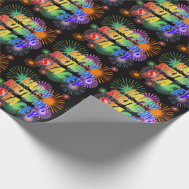 Papel De Regalo Nombre "STACEY", Diversión "FELIZ CUMPLEAÑOS" (Esquina)