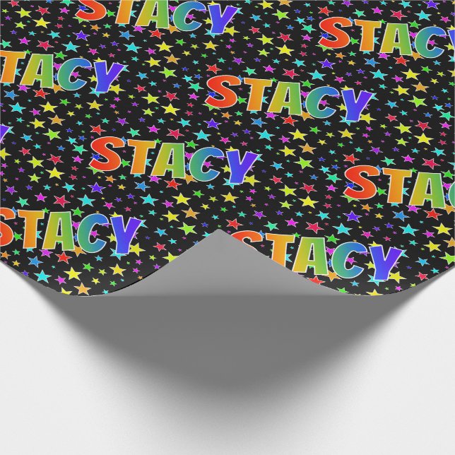 Papel De Regalo Nombre STACY de arcoíris + Estrellas (Esquina)