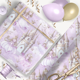 Papel De Regalo Nombre su Princesa y Castillo Lavender ID1053