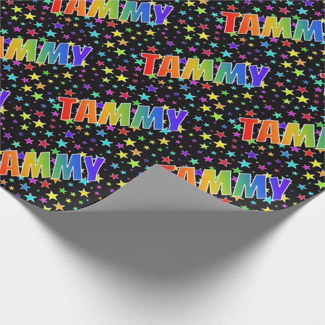 Papel De Regalo Nombre TAMMY de arcoíris + Estrellas (Esquina)