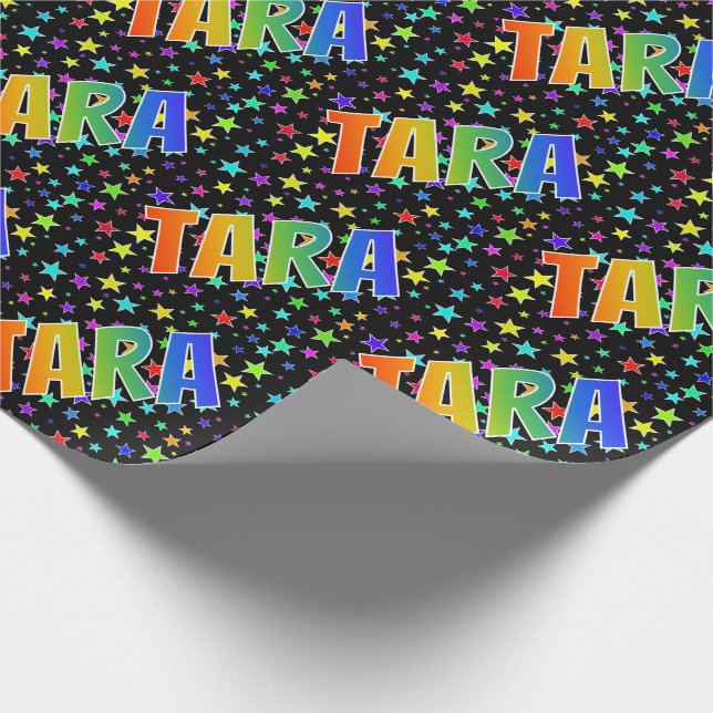 Papel De Regalo Nombre "TARA" del arco iris + Estrellas (Esquina)