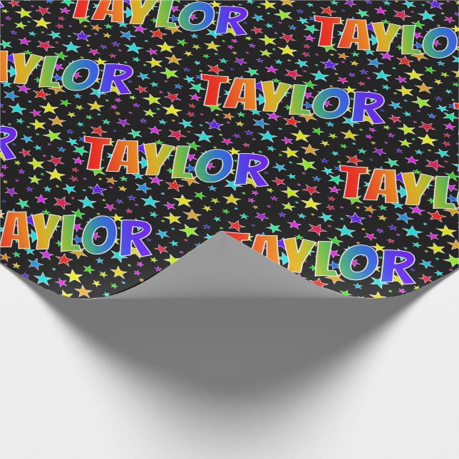 Papel De Regalo Nombre TAYLOR con Arcoíris + Estrellas (Esquina)