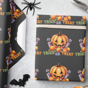 Papel De Regalo Nombre Truco o Trato Calabaza Espeluznante Dulces