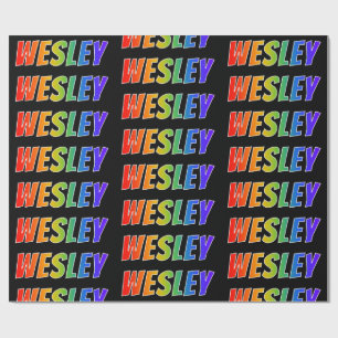 Papel De Regalo Nombre "WESLEY" del arco iris; Diversión y