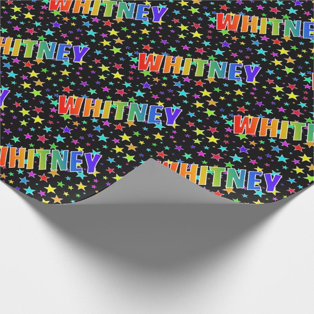 Papel De Regalo Nombre Whitney con Arcoíris y Estrellas (Esquina)
