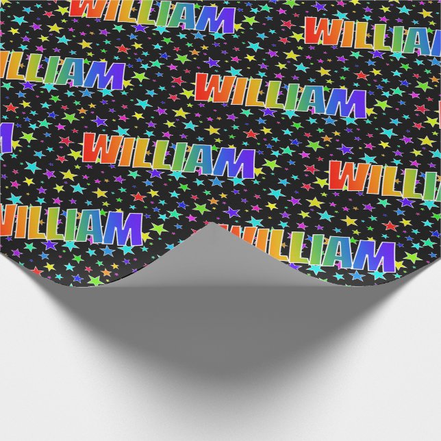 Papel De Regalo Nombre "WILLIAM" con arcoíris + Estrellas (Esquina)