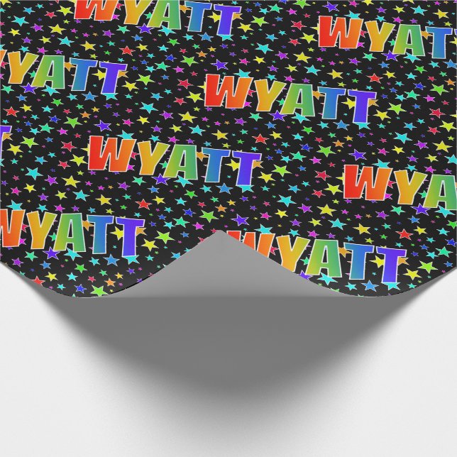 Papel De Regalo Nombre WYATT con Estrellas y Arcoíris (Esquina)
