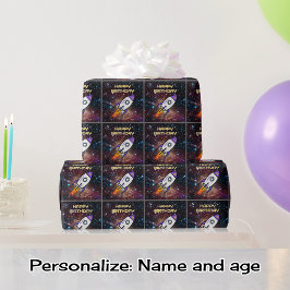 Papel De Regalo Nombre y edad de uso personalizado del cohete púrp